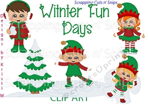 Winter Fun Elves ClipArt