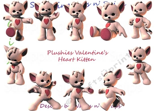 Plushies Valentines Heart Kitten ClipArt.