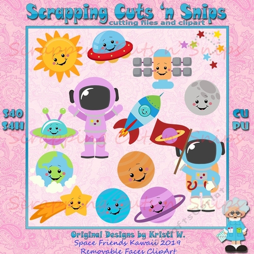 Space Friends Kawaii 2019 Removable Faces ClipArt