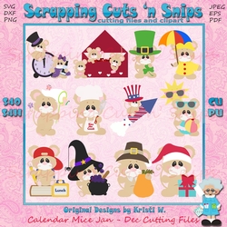 Calendar Mice Jan - Dec Cutting Files