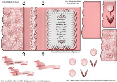 Pink Tulip Scalloped Tri-fold Edge Card