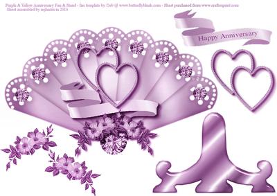 Purple Anniversary Floral Fan & Stand