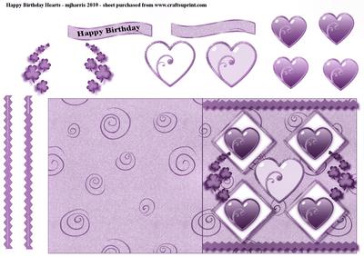 Purple Birthday Hearts Card