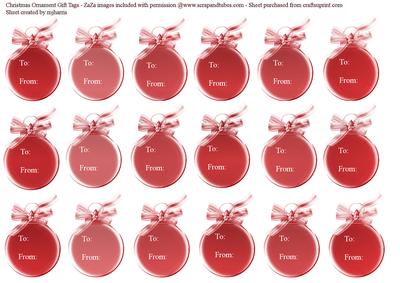 18 Red Christmas Ornament Gift Tags