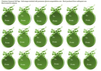 18 Green Christmas Ornament Gift Tags