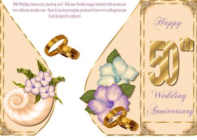 Golden 50th Anniversary Teardrop Card