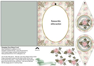 Hanging Tear Drop Card - Cabbage Roses