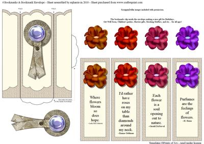 4 Bookmarks & Bookmark Envelope - 4 Flowers