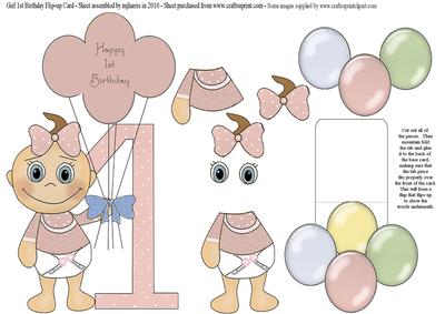 Girl 1st Birthday Flip-up Card