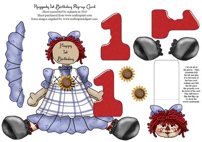 Raggedy 1st Birthday Flip-up Card