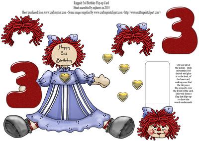 Raggedy 3rd Birthday Flip-up Card