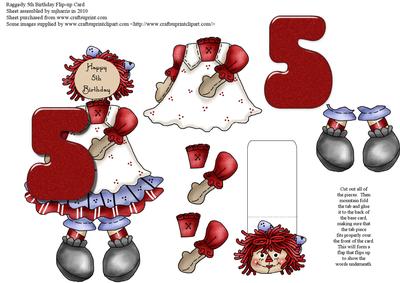 Raggedy 5th Birthday Flip-up Card