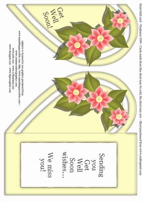 Yellow Heart-fold Get Well Soon Card with Flowers