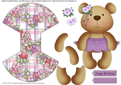 Purple Birthday Bear Wobble Card