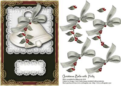 Christmas Bells with Holly Card Topper