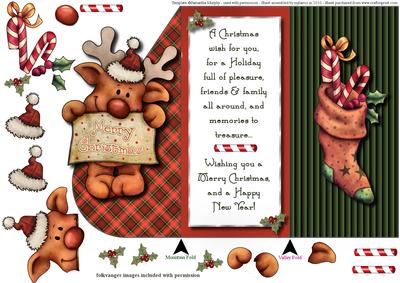 Reindeer Teardrop Tri-fold Card