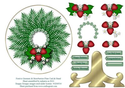 Festive Greenery & Strawberries Plate Card & Stand
