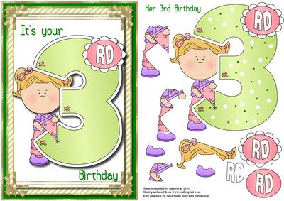 Her 3rd Birthday Card Topper