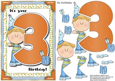 His 3rd Birthday Card Topper