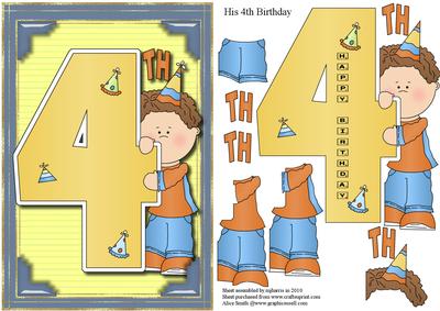 His 4th Birthday Card Topper