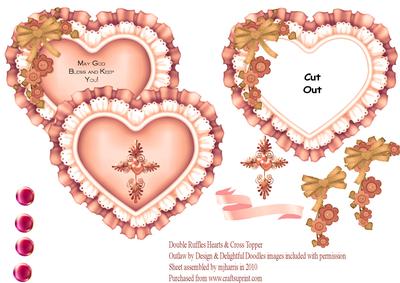 Double Ruffle Hearts & Cross in Peach