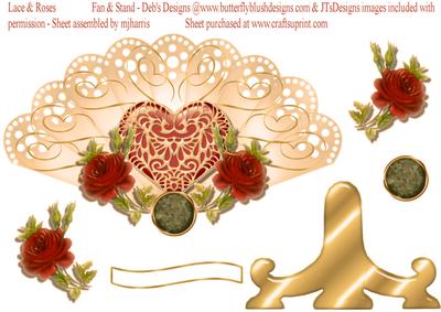 Lace & Roses Cream Fan & Stand