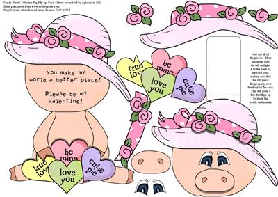 Candy Hearts Valentine Pig Flip-up Card