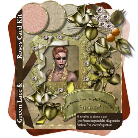 Green Lace & Roses Card Kit
