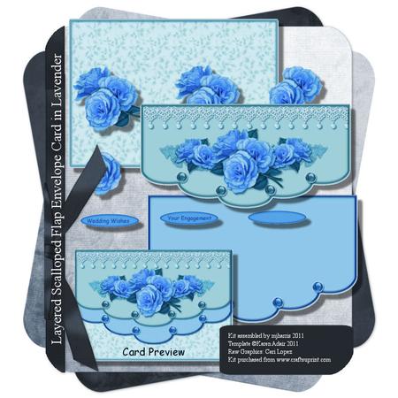 Layered Scalloped Flap Envelope Card in Blues