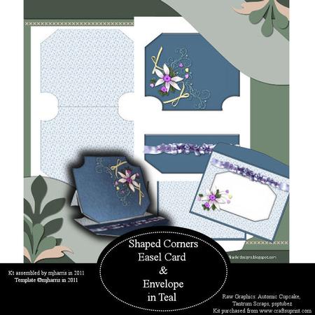 Shaped Corners Easel Card & Envelope in Teal