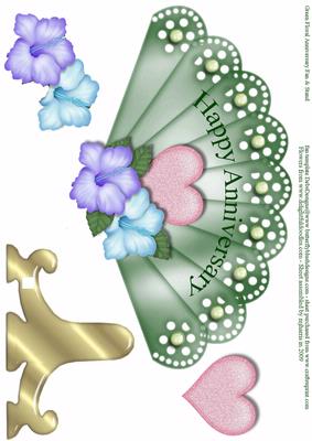 Green Floral Anniversary Fan & Stand