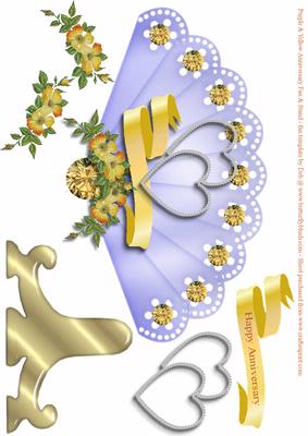 Purple & Yellow Anniversary Fan & Stand