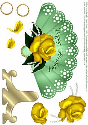 Yellow Rose Birthday Fan & Stand