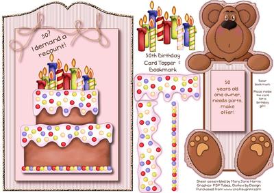 50th Birthday Card Topper & Bookmark 2