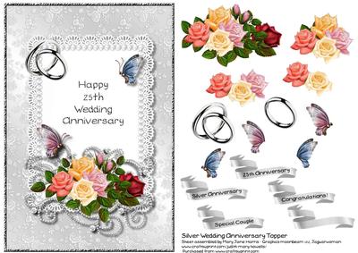 Silver Wedding Anniversary Card Topper