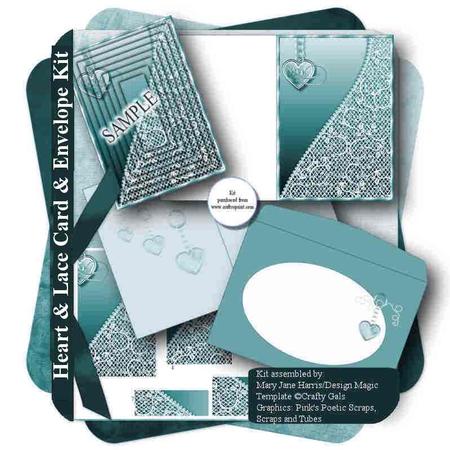 Hearts & Lace Card & Envelope Kit in Teal