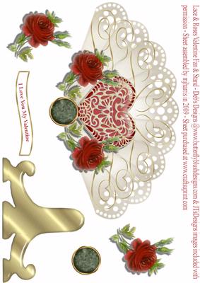 Lace & Roses Valentine Fan & Stand