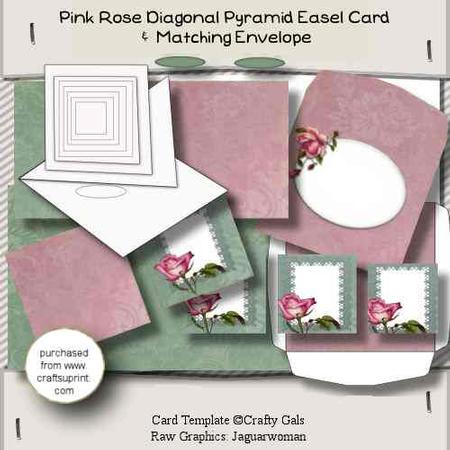 Pink Rose Diagonal Pyramid Easel Card Kit