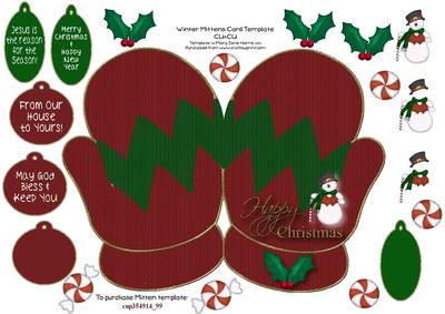 Winter Christmas Mittens Shaped Card