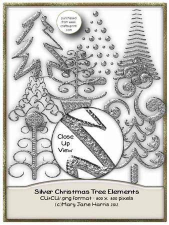 8 Silver Christmas Tree Elements - Cu4cu