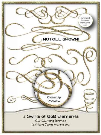 12 Swirls of Gold Elements - Cu4cu
