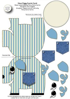 Blue Piggy Bank Card