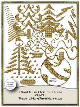 8 Gold Metalllic Christmas Trees - Cu4cu
