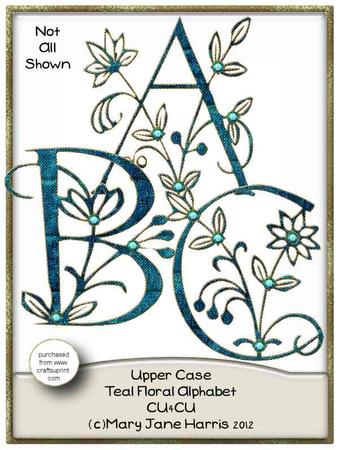Upper Case Teal Floral Alphabet - Cu4cu