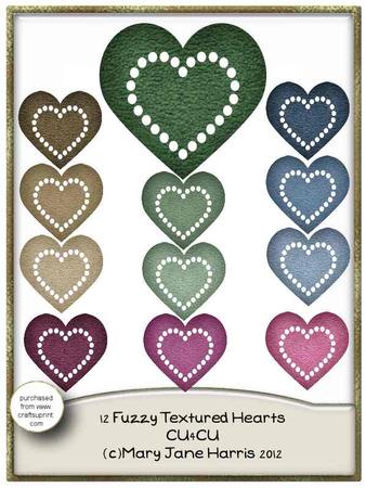12 Fuzzy Textured Hearts - Cu4cu