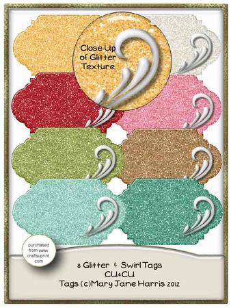 8 Glitter & Swirl Sentiment Tags - Cu4cu