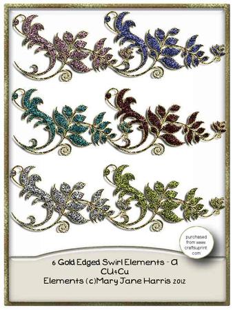 6 Gold Edged Swirl Elements a - Cu4cu