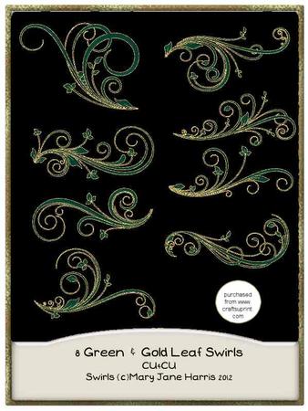 8 Green & Gold Leaf Swirls - Cu4cu