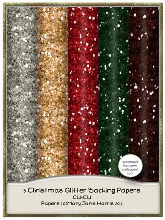 5 Christmas Glitter Backing Papers - Cu4cu