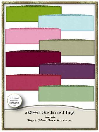 8 Blank Glitter Edged Sentiment Tags - Cu4cu